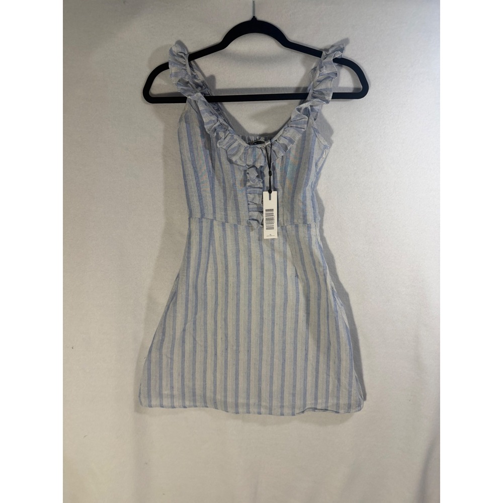 Heartloom Blue White Striped Ruffle Mini Dress XS Sleeveless Smocked Back NWT